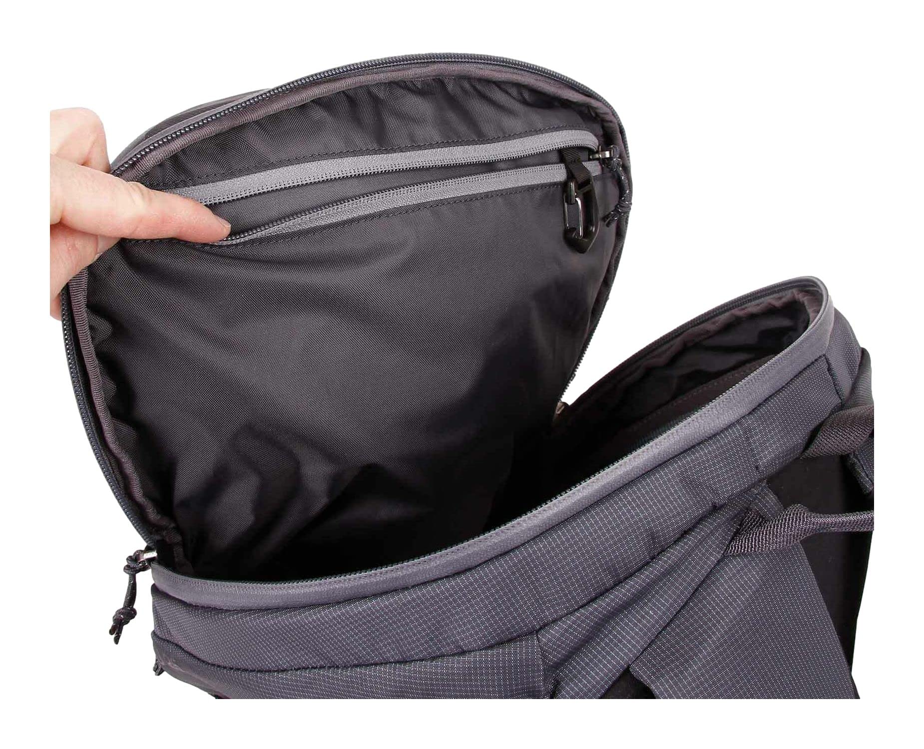 Blue Ice Chiru 25L pack helmet carrier included for helmeted climbs.