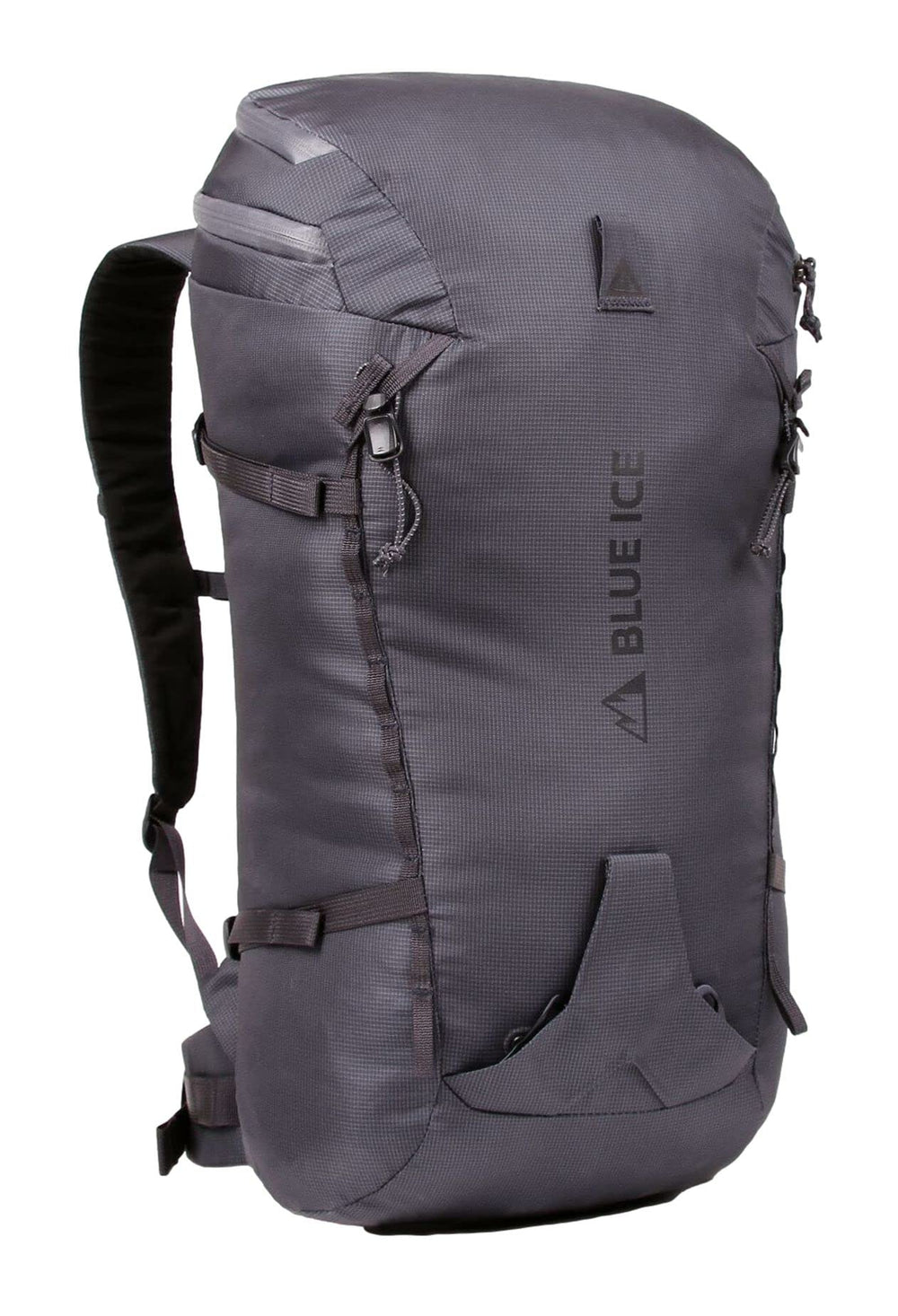 Blue Ice Chiru 25L pack back panel supports stable load on rugged climbs.