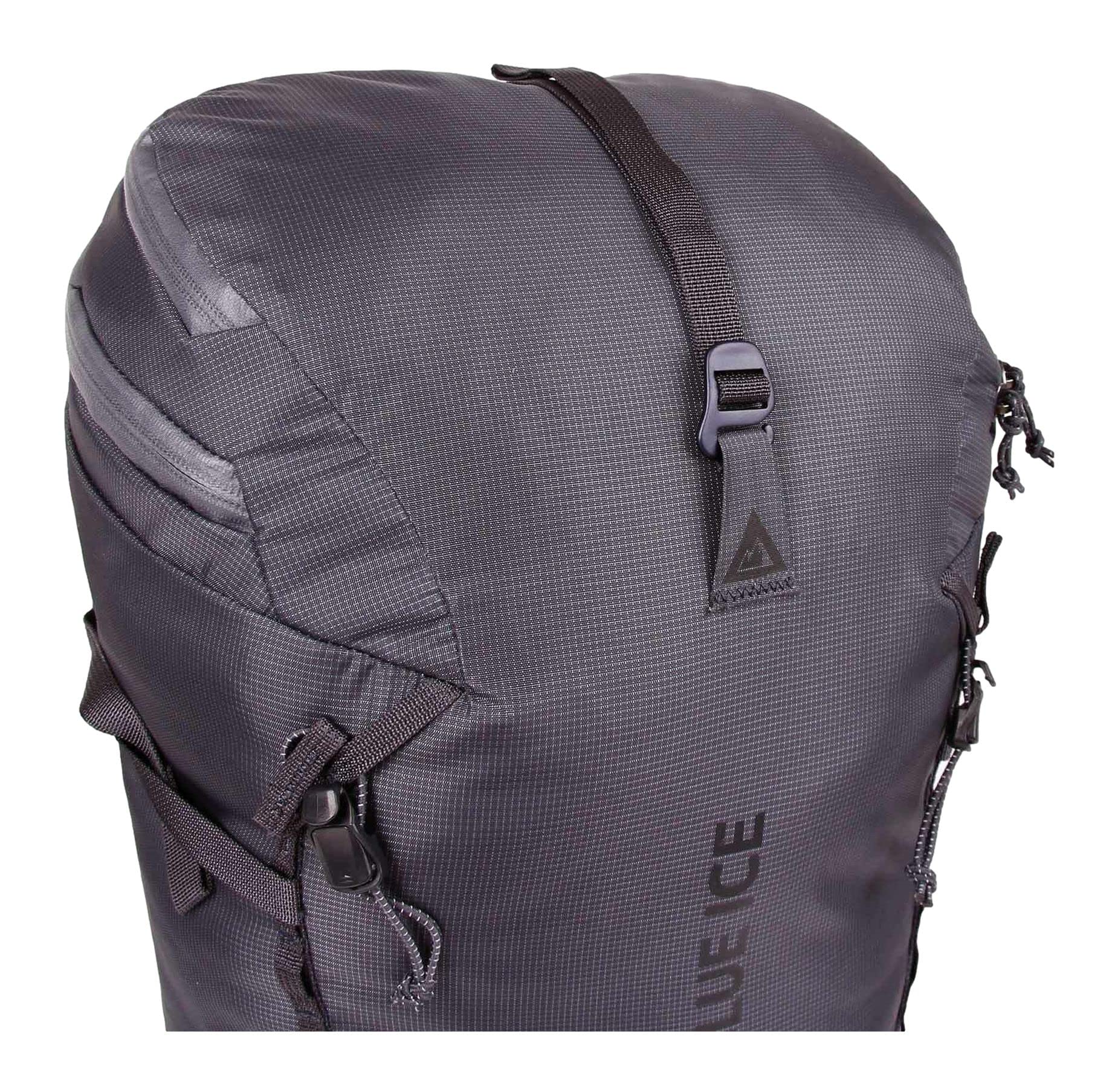 Blue Ice Chiru 25L pack rope strap and lid pocket for quick access.