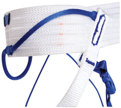 Blue Ice Choucas Harness in use during ice climb with accessible gear loops.