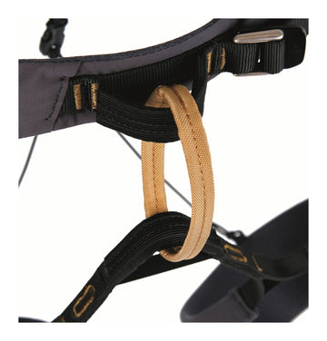 Blue Ice Cuesta harness back view highlights haul loop and secure fit