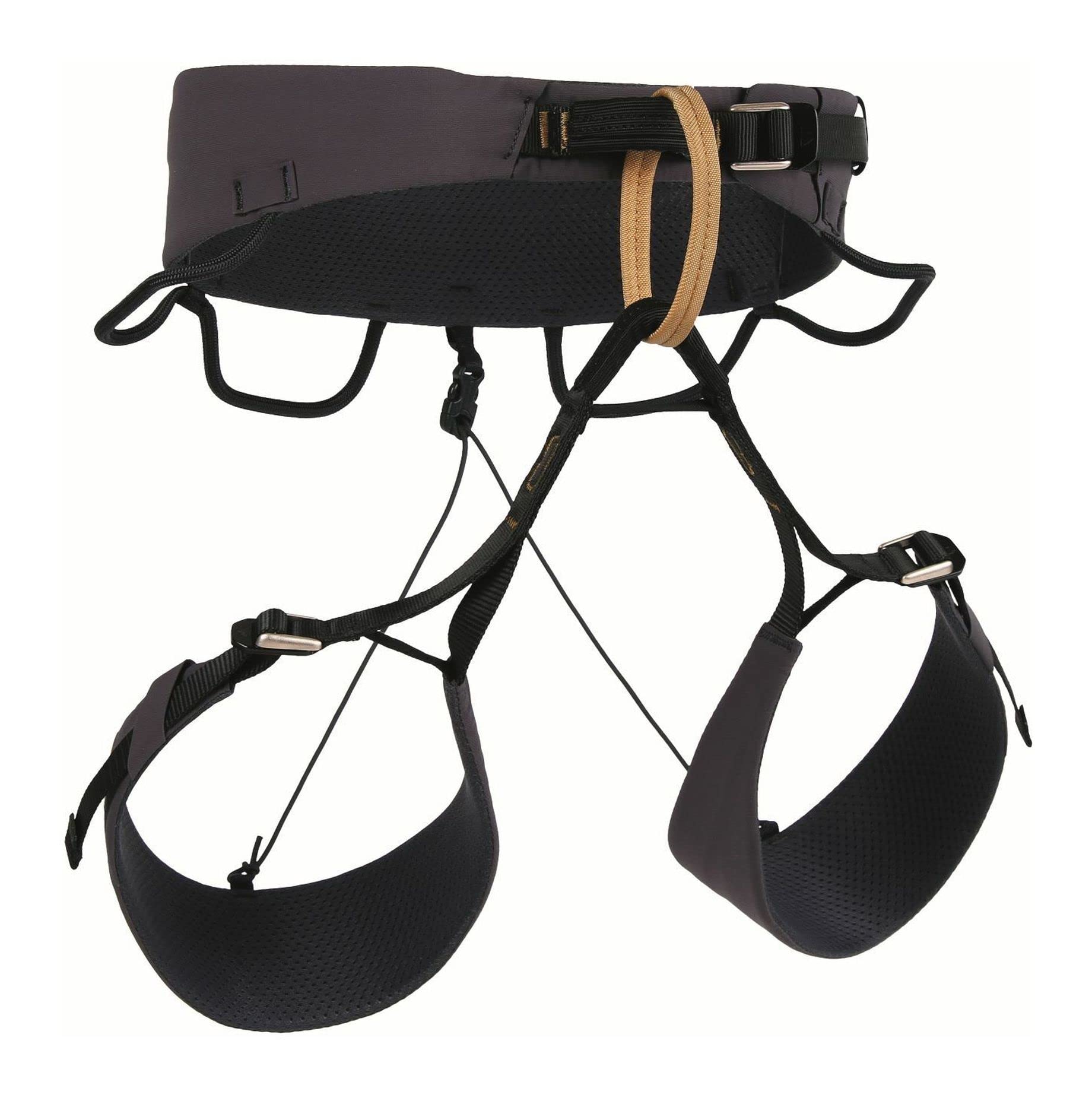 Blue Ice Cuesta adjustable harness front view with laminated waist belt and freedom of movement