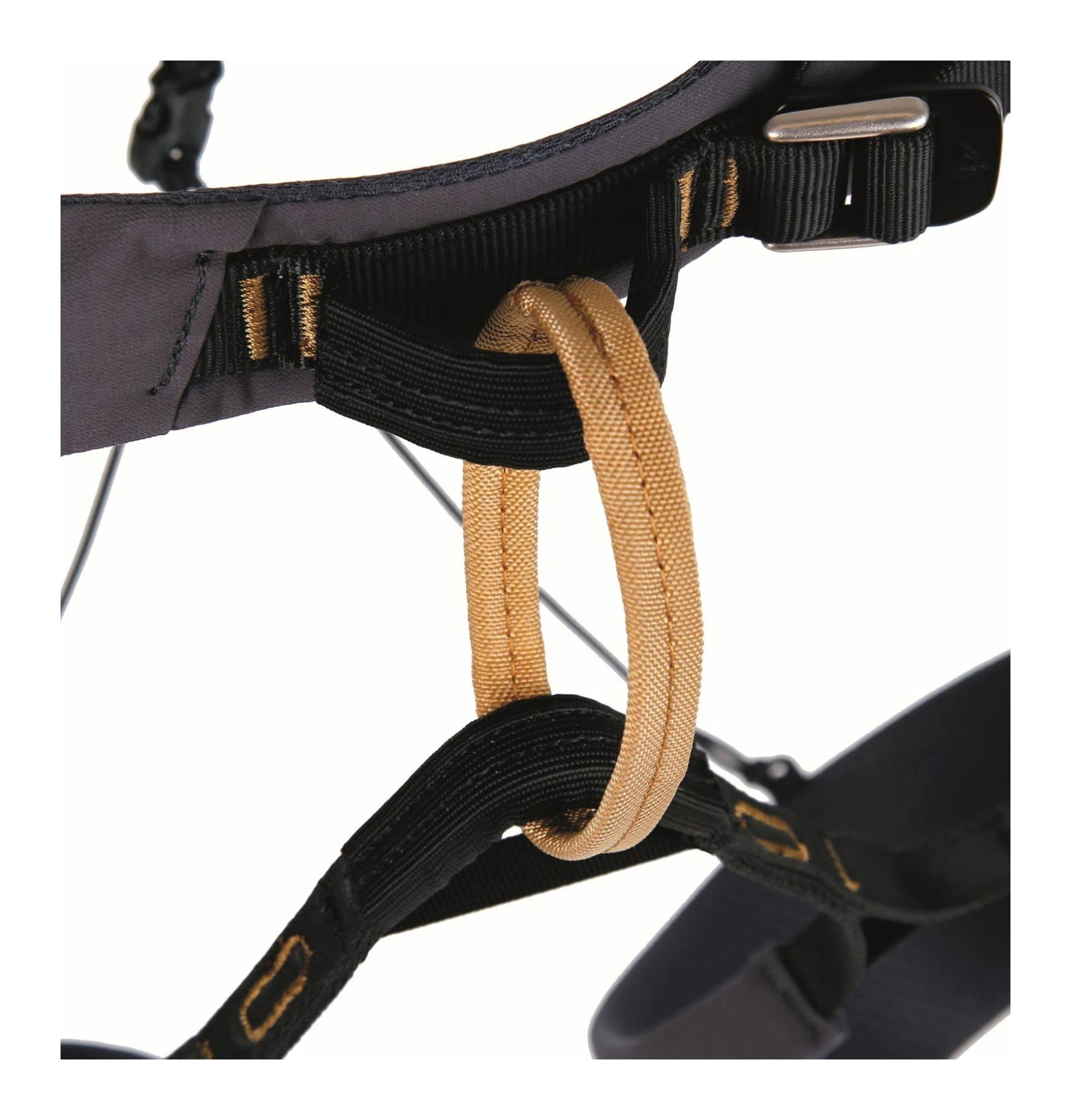 Blue Ice Cuesta adjustable harness side view highlighting compact form and secure leg loops