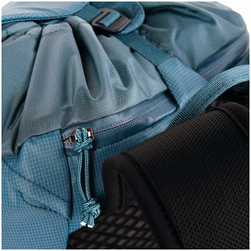 Blue Ice Dragonfly 26L pack strap view highlights breathable straps and light carry.