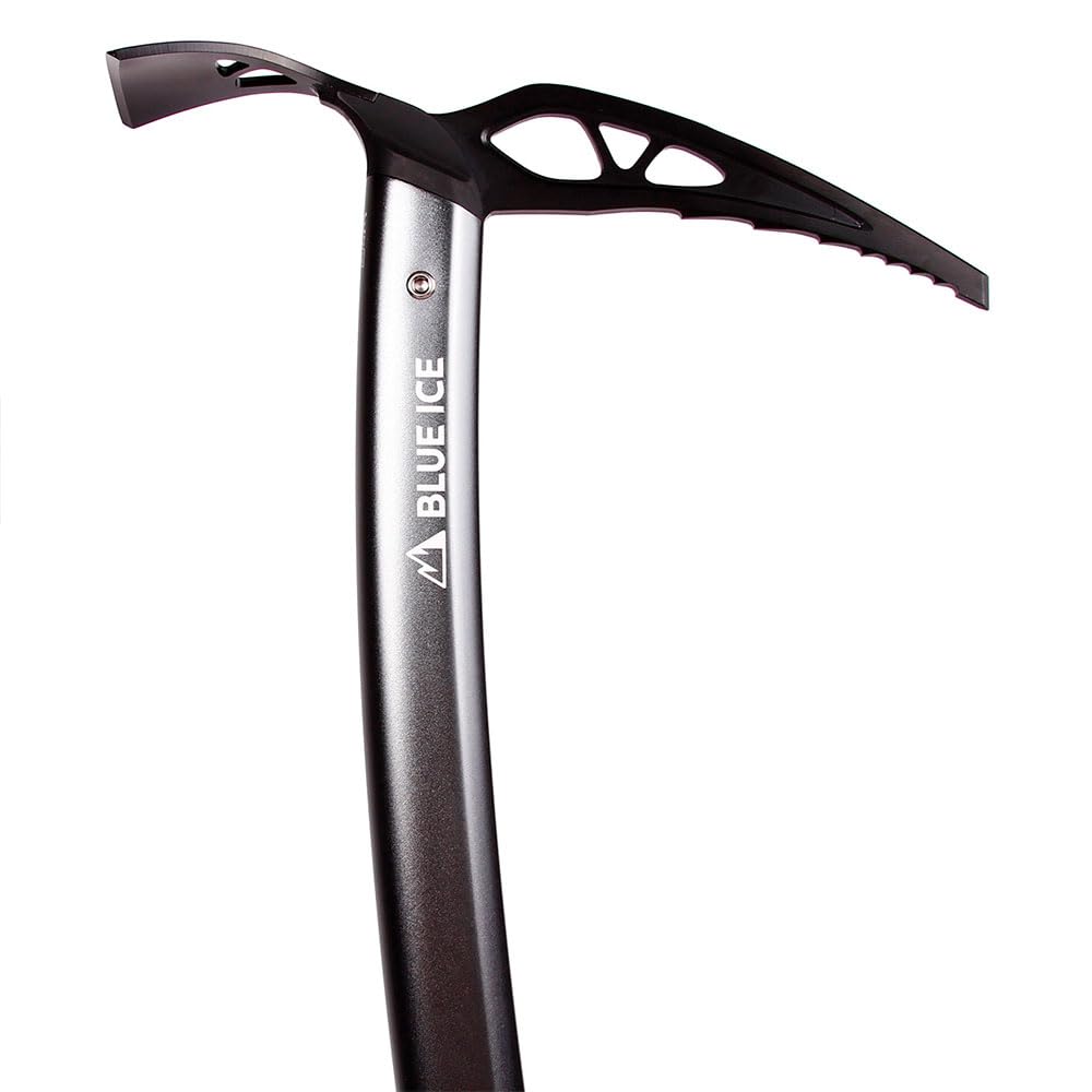 Blue Ice Falk ice axe with dual-textured grip for secure operation in cold