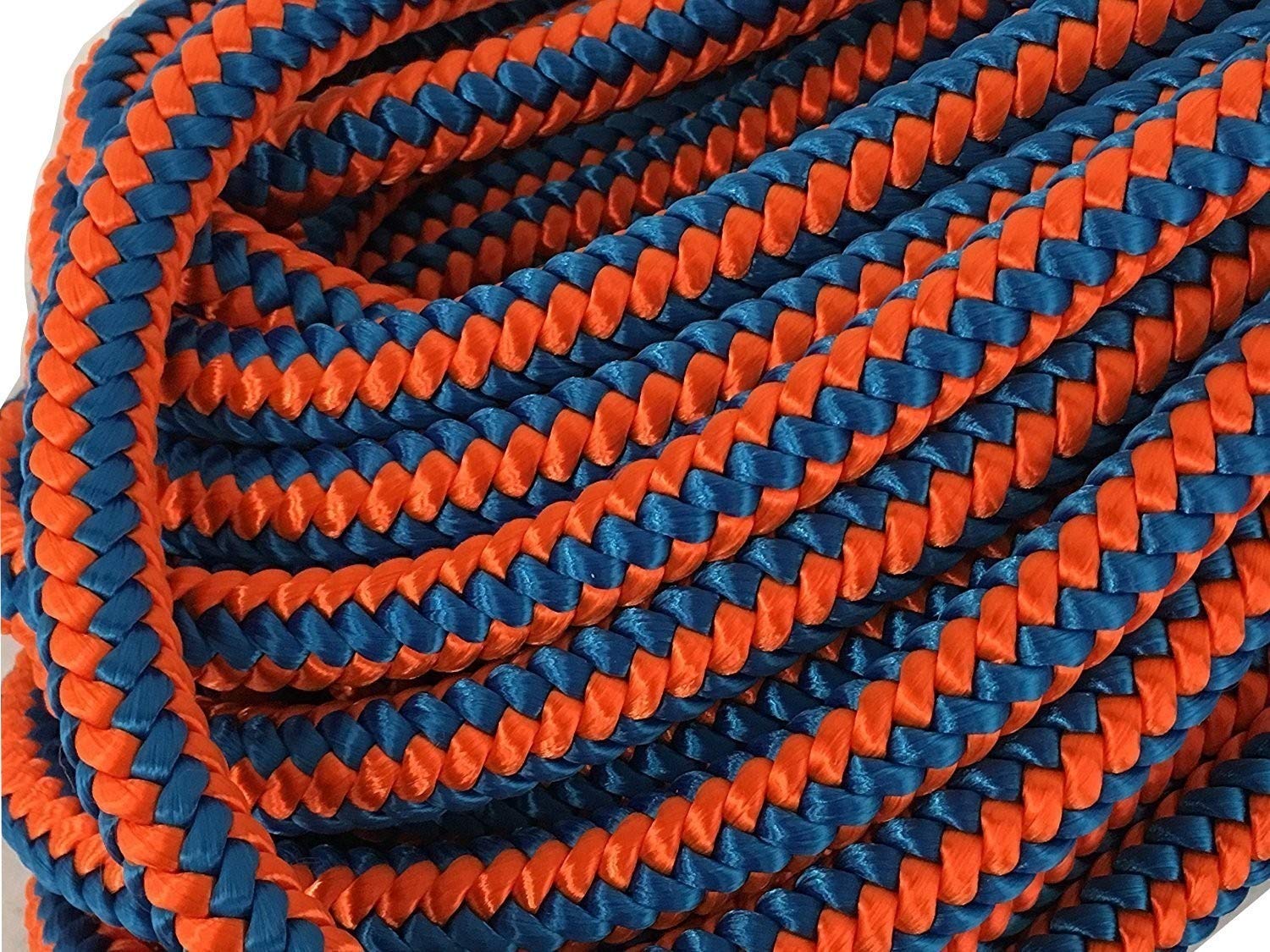 Blue Ox Rope 12-strand arborist rope in blue and orange for high visibility.