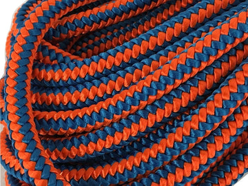 Blue Ox Rope 12-strand arborist rope in blue and orange for high visibility.