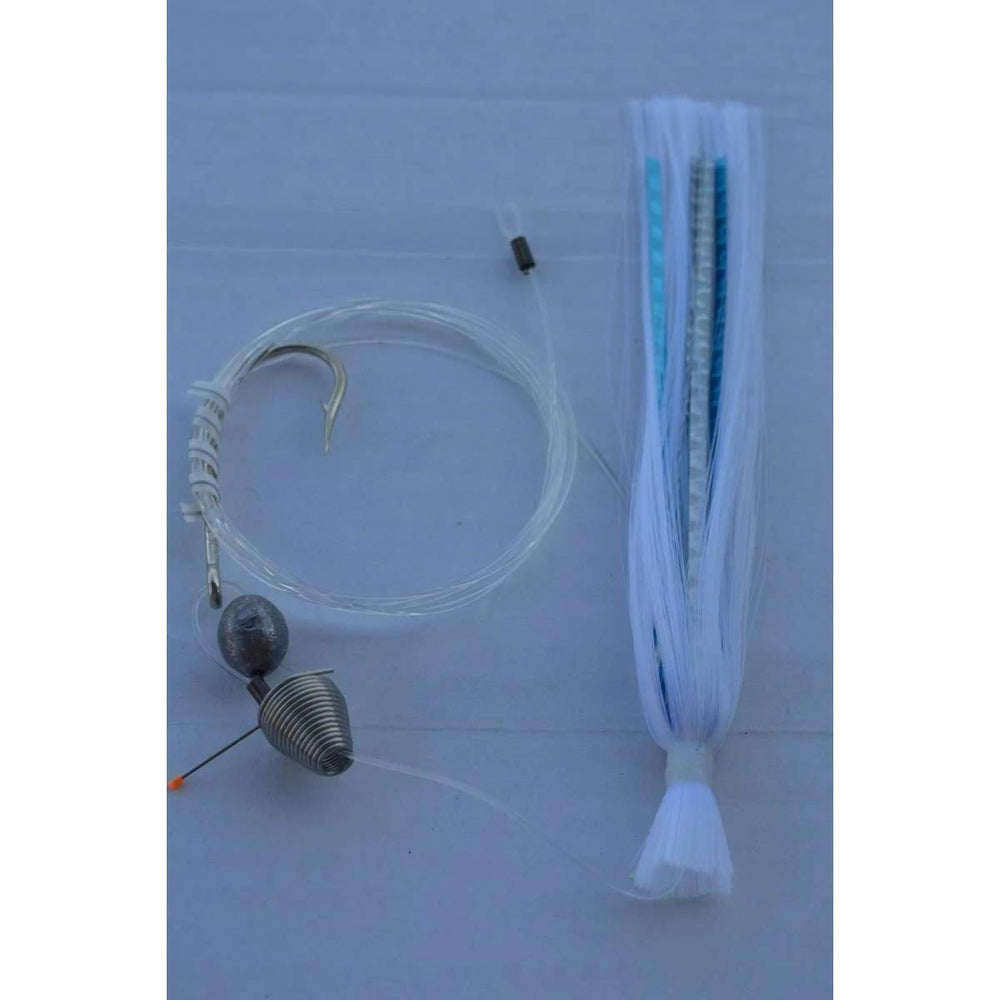 Blue Water Candy 00270 Ballyhoo Rig features a 90-pound fluorocarbon leader for strong, discreet connections