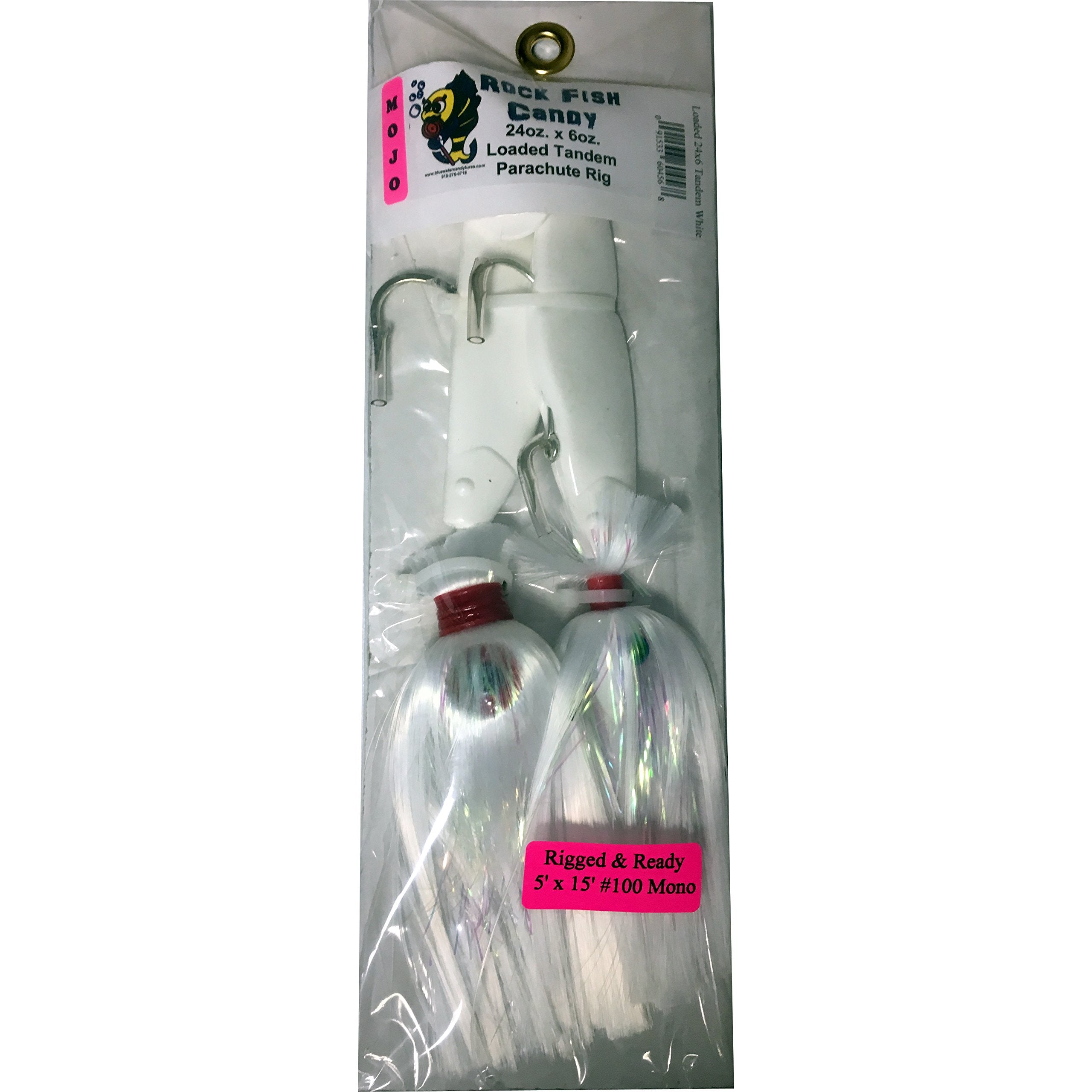 Mojos paired with tandem parachute rig for multiple lures