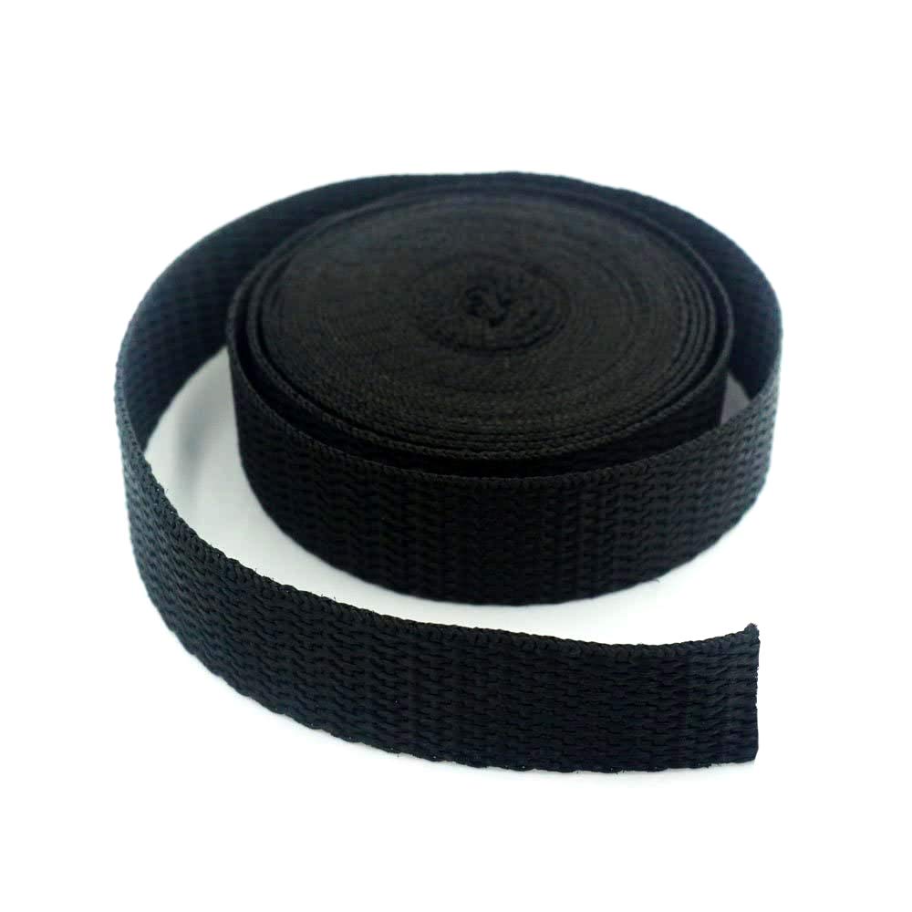 Bluemoona 10 yards polypropylene webbing in black for durable bags and DIY projects.