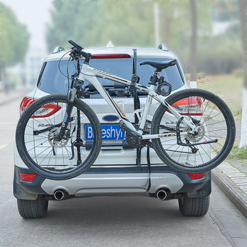 Blueshyhall SUV trunk-mount carrier ready for two bikes on adventures