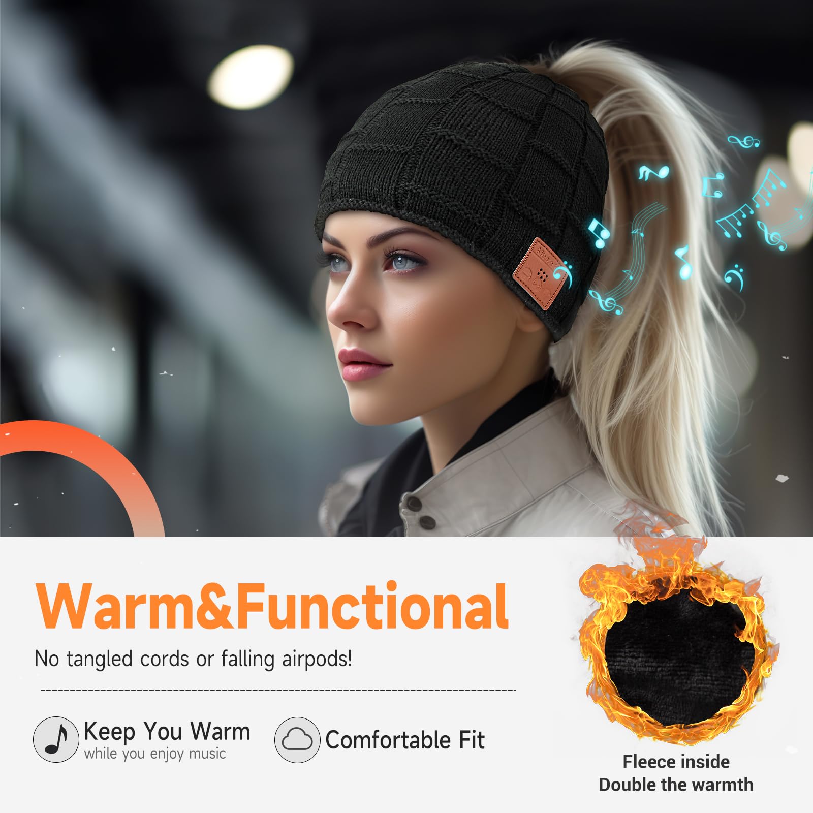 Close-up of built-in speakers in Bluetooth Beanie