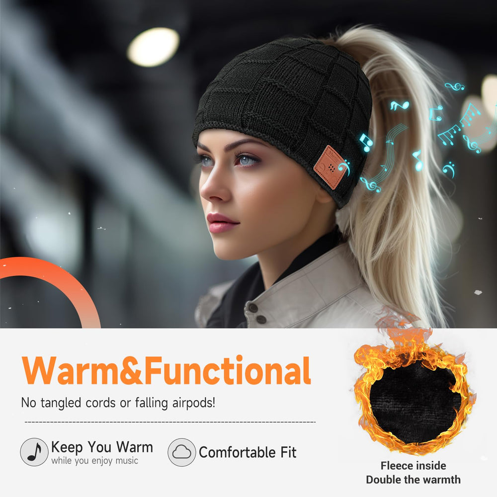 Close-up of built-in speakers in Bluetooth Beanie