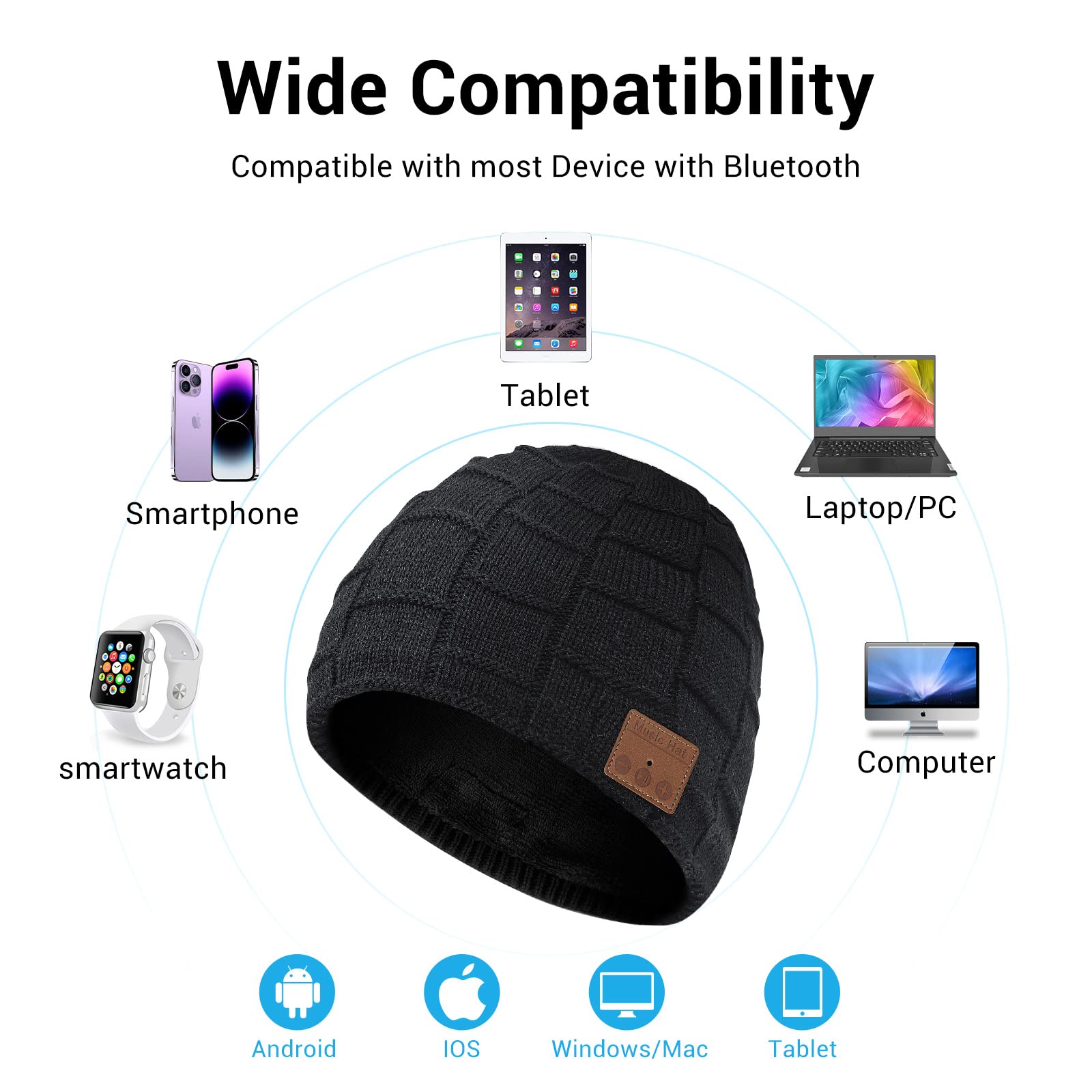 Beep button controls for music and calls on Bluetooth Beanie