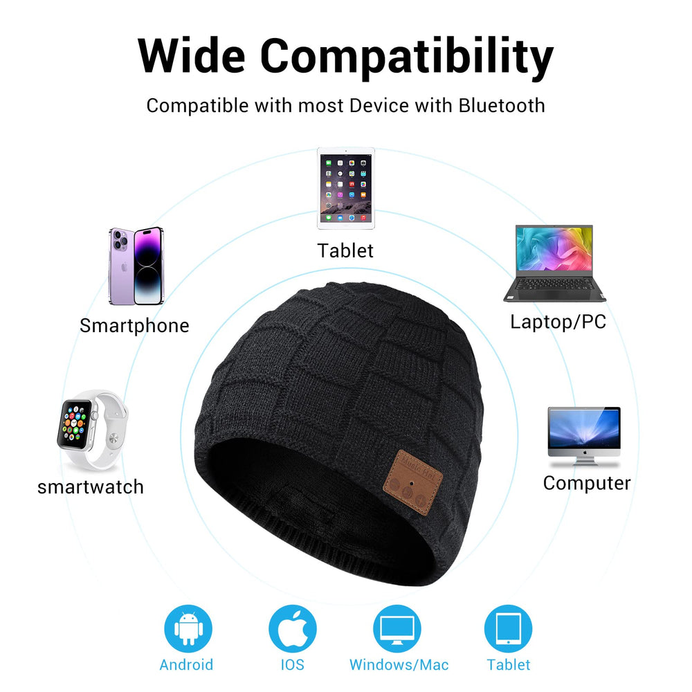 Beep button controls for music and calls on Bluetooth Beanie