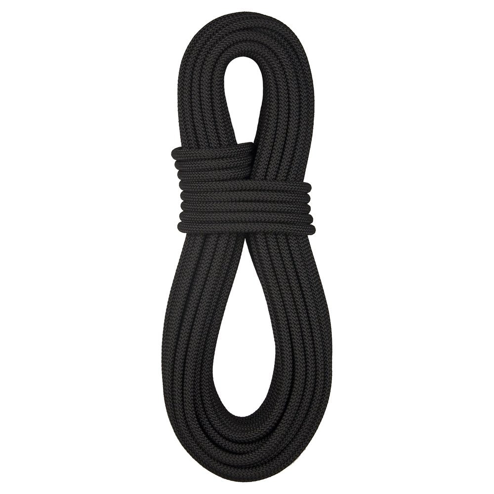 BlueWater AssaultLine static rope, black, ideal for technical rope access and rescue prep.
