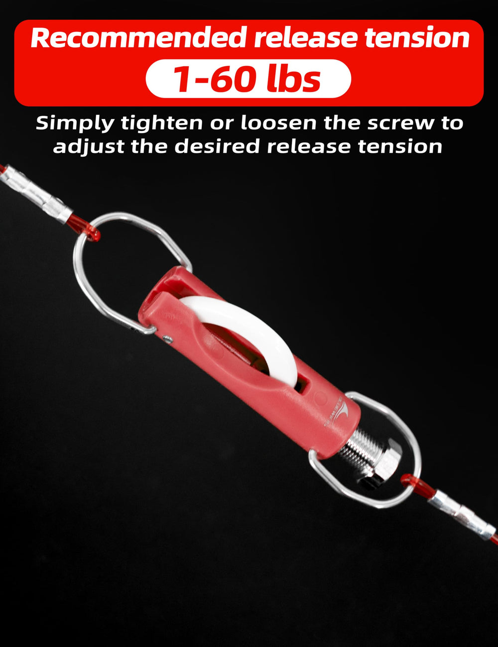 BlueWING 0-60lbs tension adjustment close-up, easy side-screw tuning.