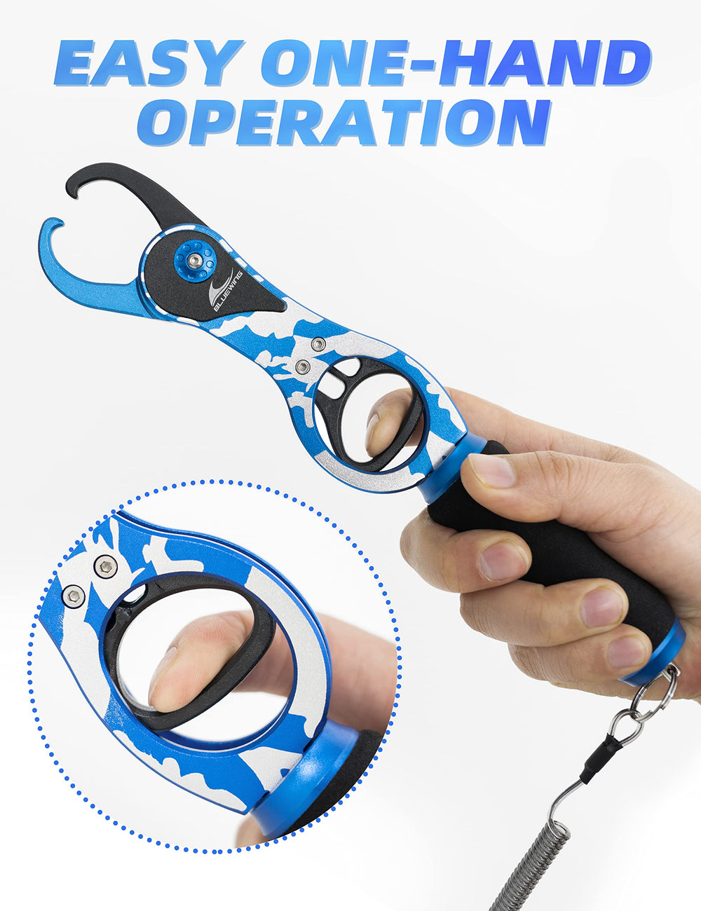 BLUEWING fishing gripper with coiled lanyard