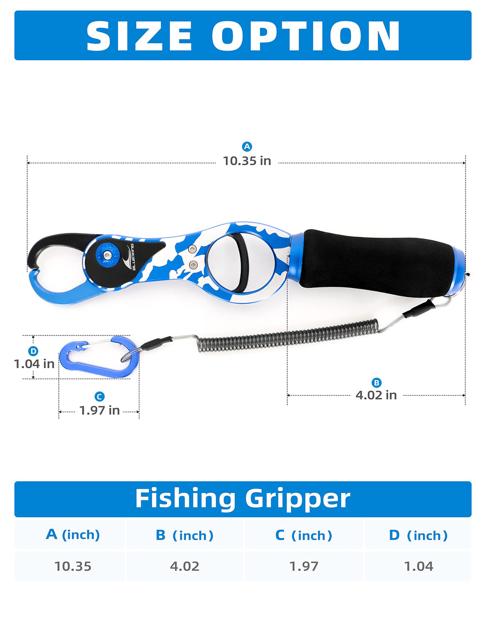 BLUEWING 10 Inch Fishing Gripper with wrist strap