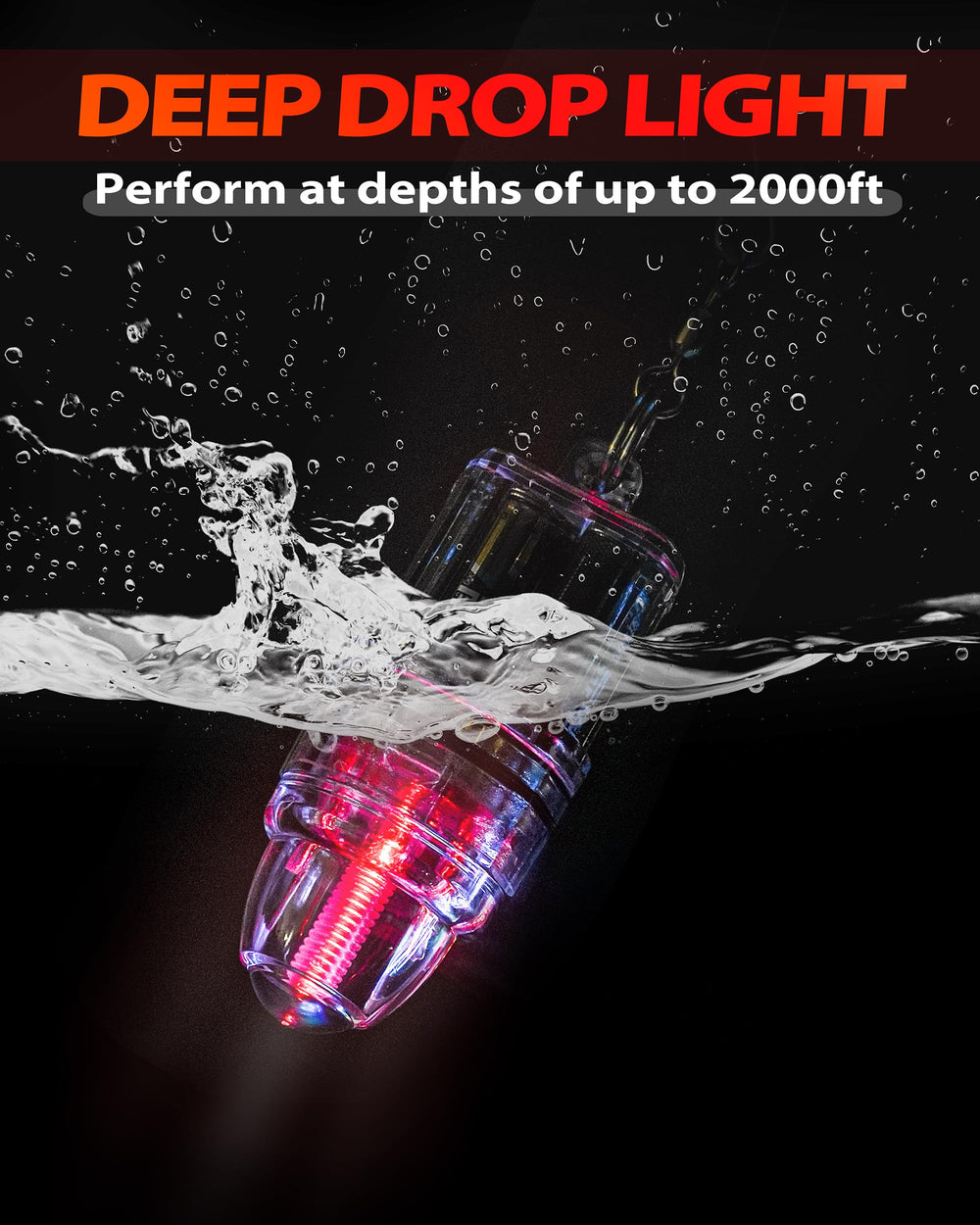 BLUEWING deep drop light installed on fishing line at 2000 ft depth