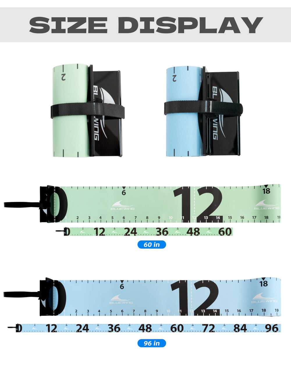 Close-up of inch markings with 0.5-inch increments on BlueWing ruler