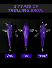 BLUEWING center trolling bird in action demonstrates straight tracking lure.