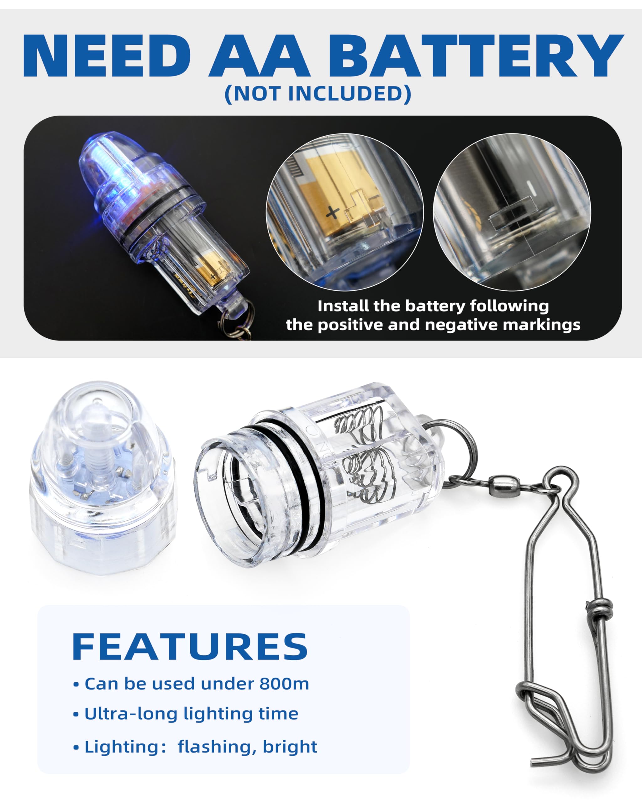 Deep drop light LED powering on with attachment clip