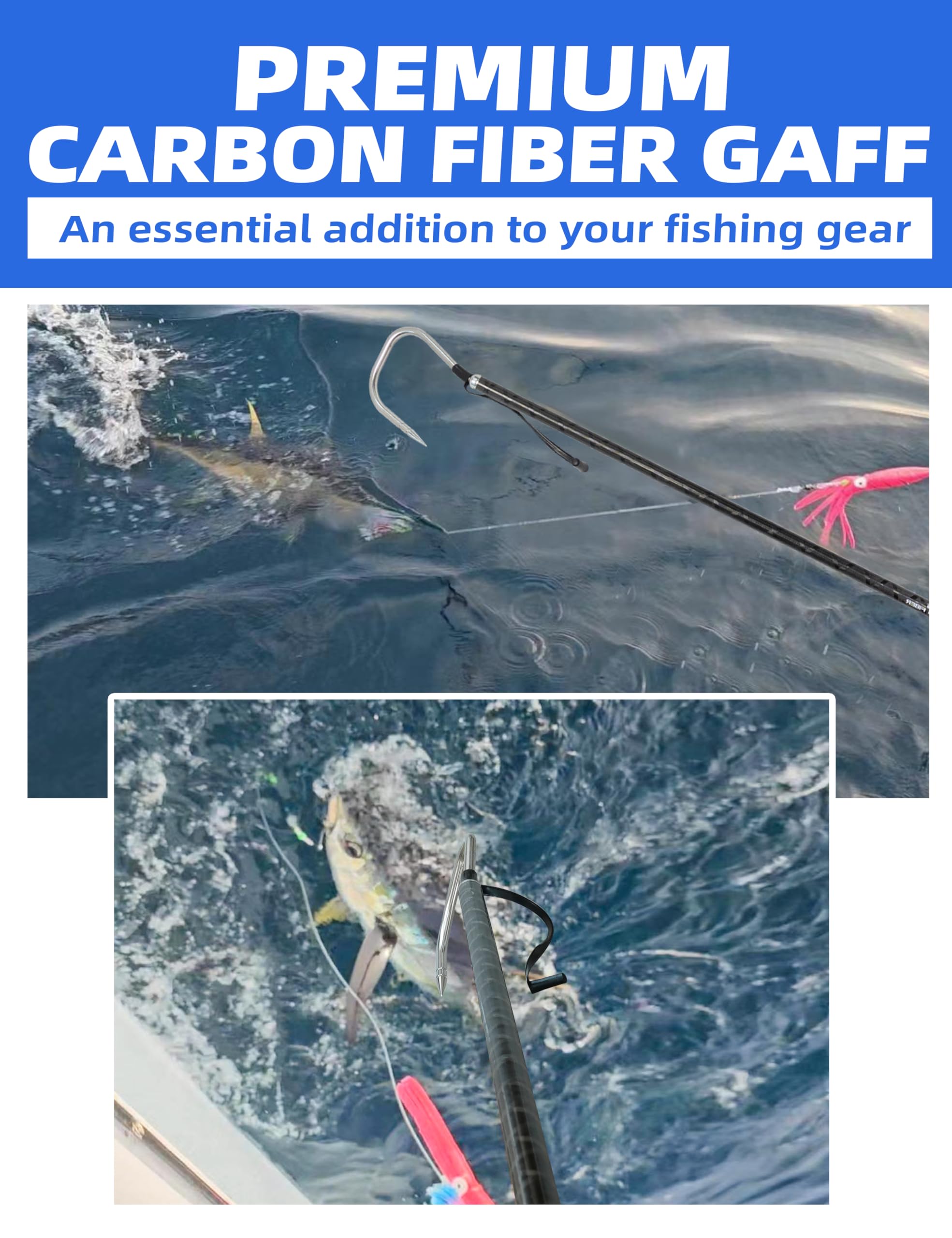 Bluewing in-use shot landing a tuna showcasing practical leverage
