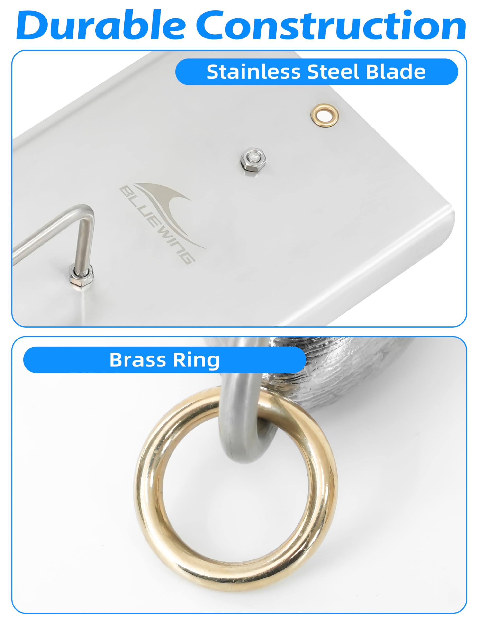 BLUEWING planer with brass-ring connection highlights reliable rigging for offshore setups.