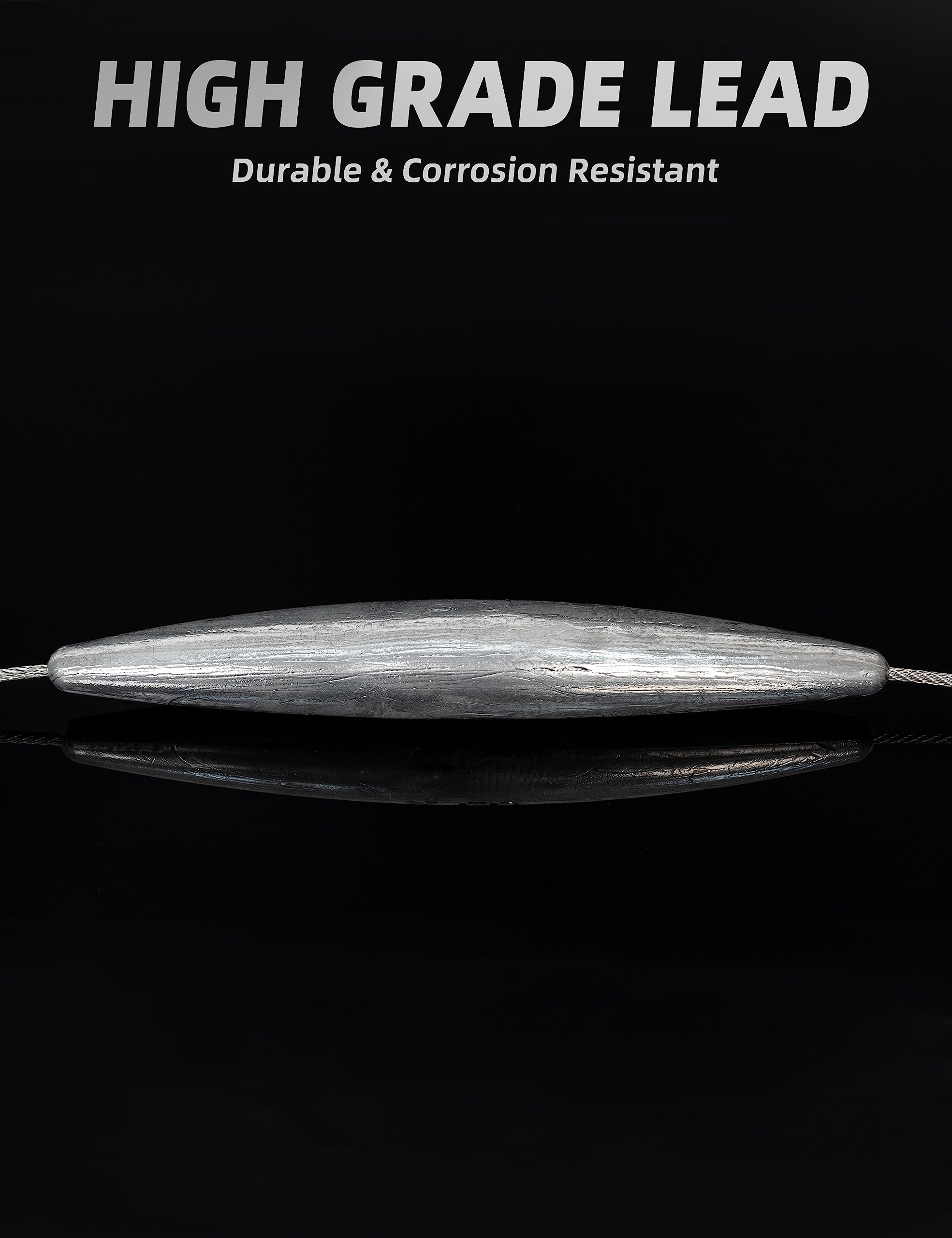 BLUEWING inline-trolling-weights-3lb-profile demonstrates a small profile design for reduced drag.