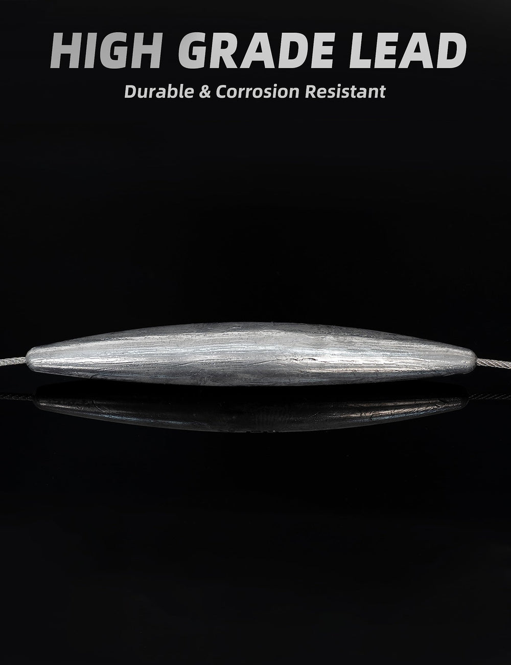 BLUEWING inline-trolling-weights-3lb-profile demonstrates a small profile design for reduced drag.