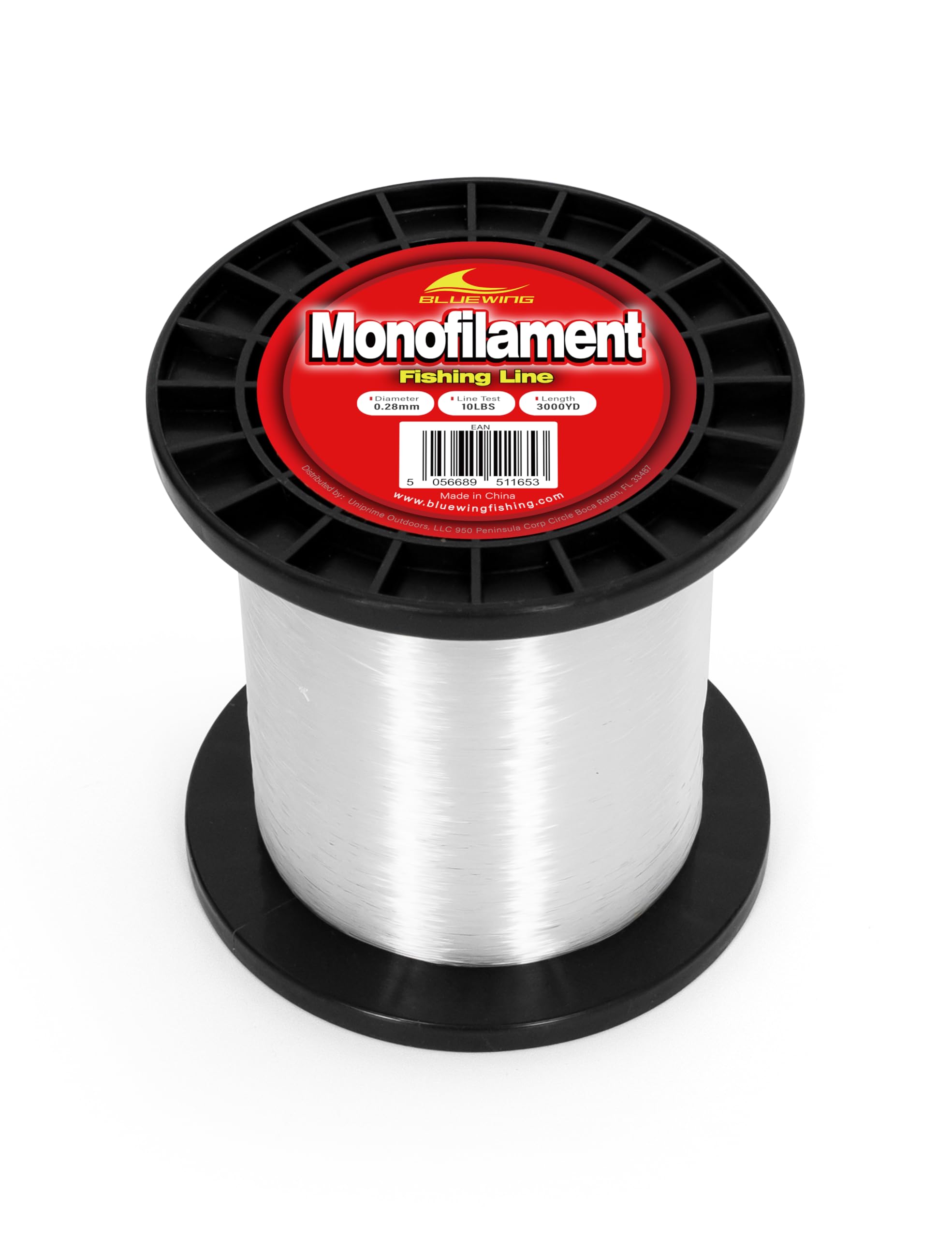 BLUEWING monofilament line clear spool with 3,000 yards of thin, durable fishing line.