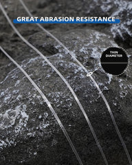 BLUEWING monofilament line close-up reveals nearly invisible underwater appearance for stealthy presentations.