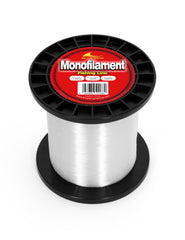 BLUEWING monofilament line on a spool shows crystal-clear visibility for stealthy fishing.