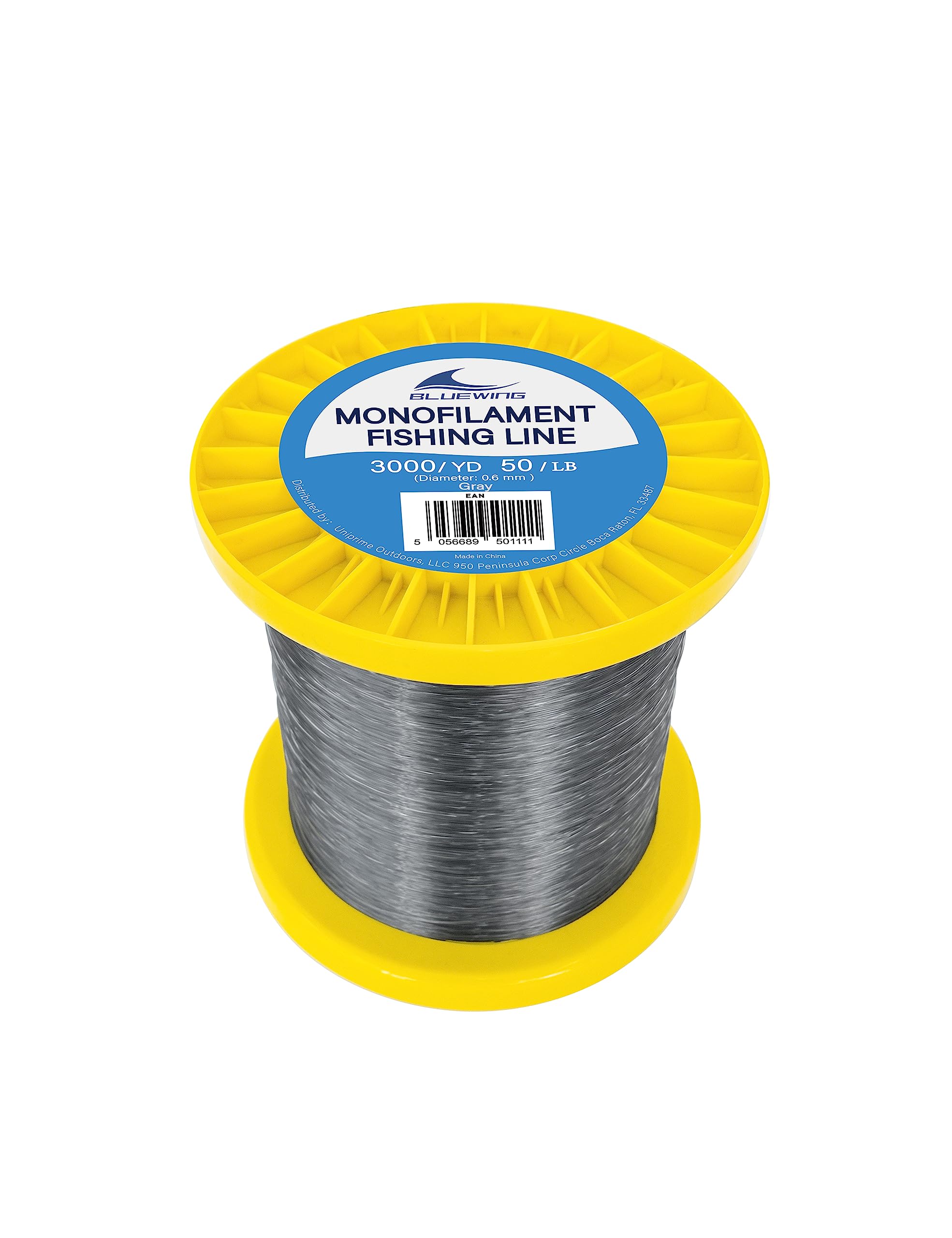 Bluewing monofilament line spool gray 0.6mm 50lb 3000yds for durable casts.