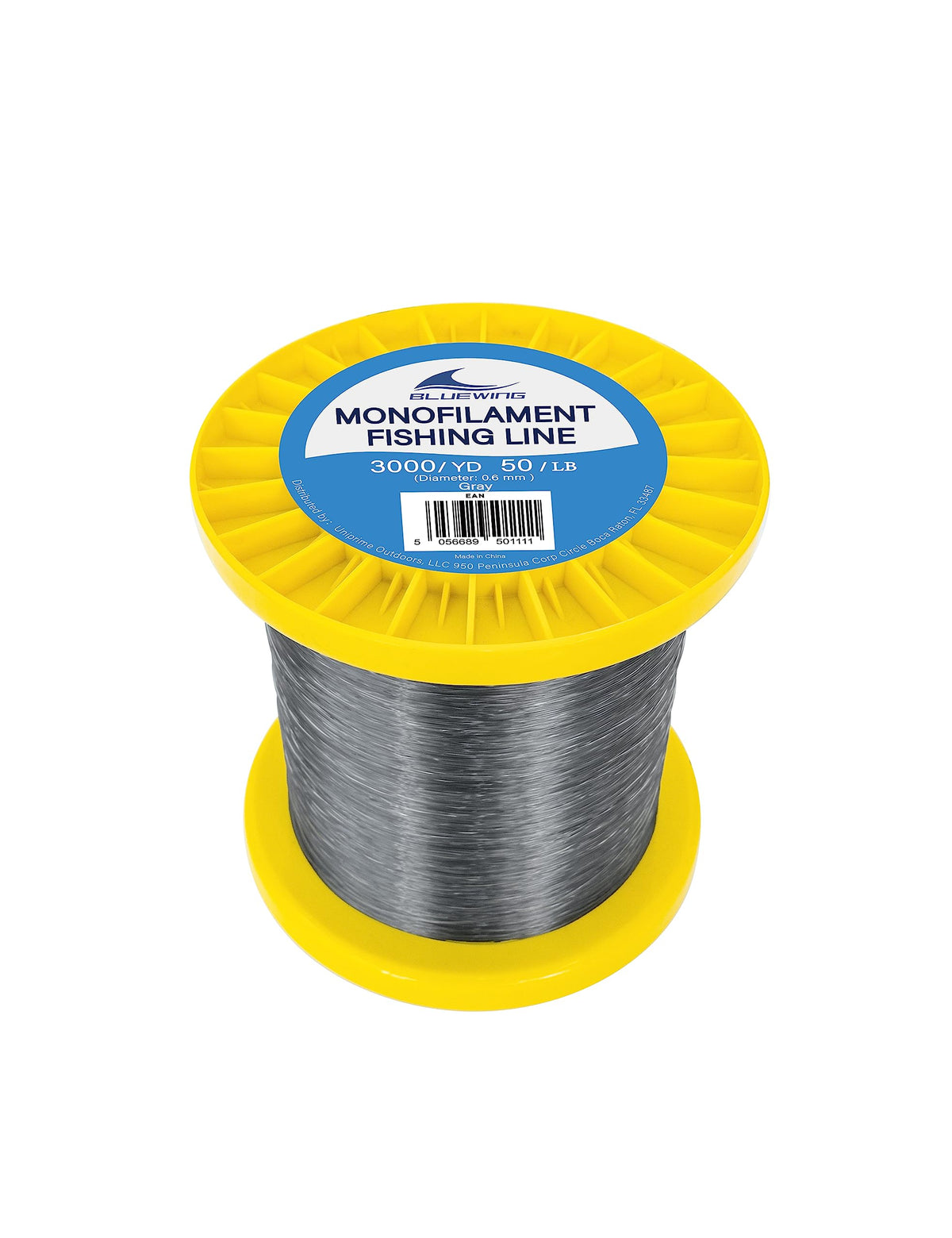 Bluewing monofilament line spool gray 0.6mm 50lb 3000yds for durable casts.