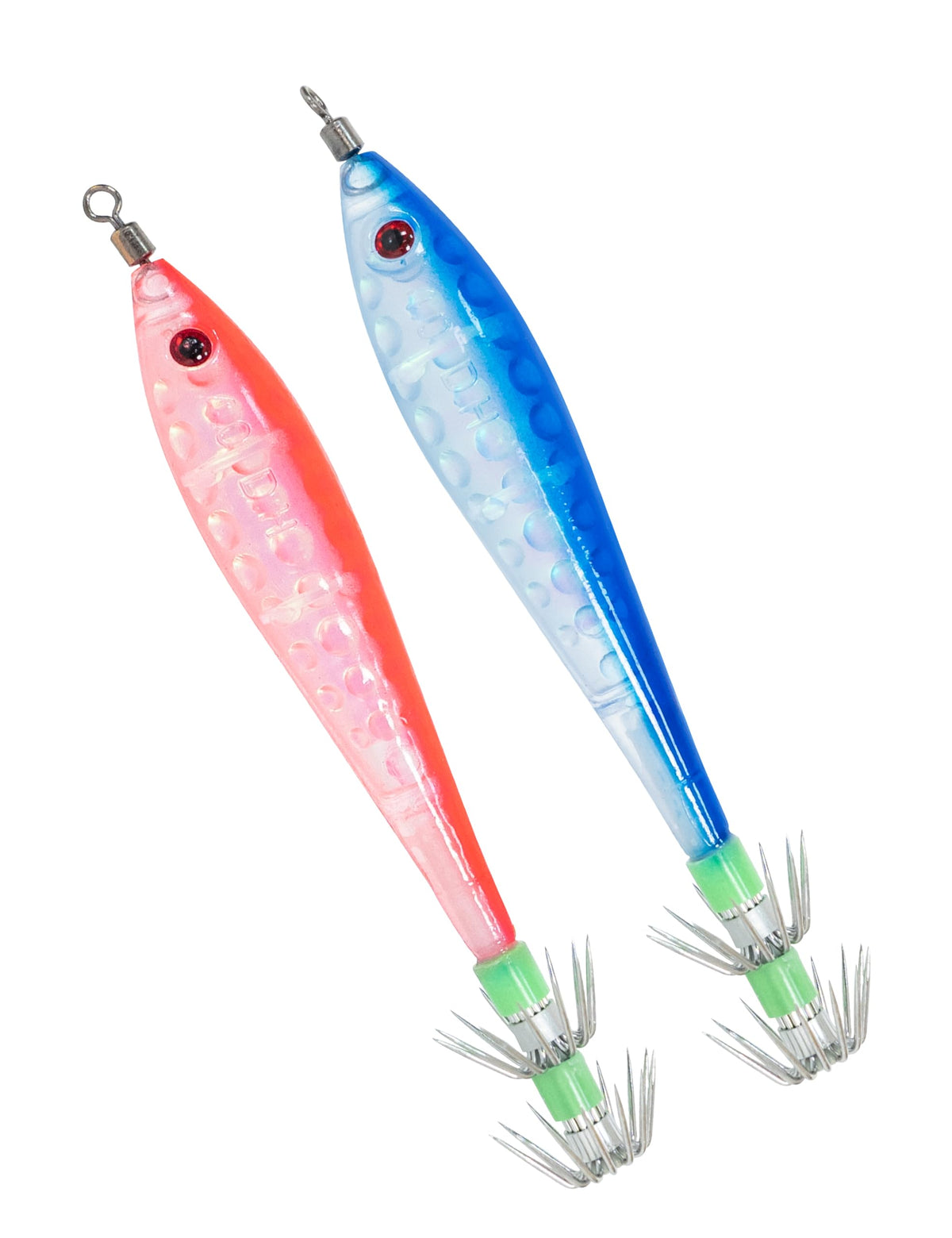BLUEWING squid jig lure close-up in red/blue finish