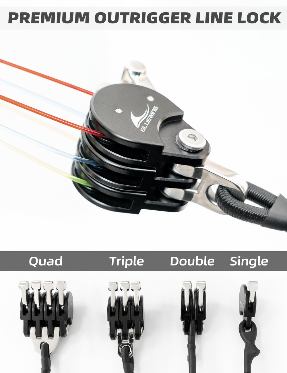 BLUEWING stainless snap swivel 360 rotation pulley provides tangle-free line handling on deck.