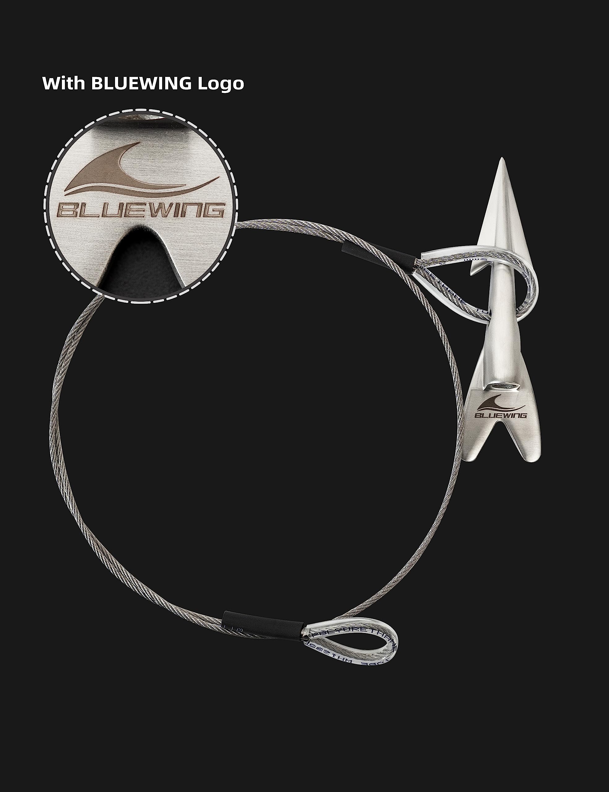BlueWing stainless steel wire rigging shows secure quick-attach system.