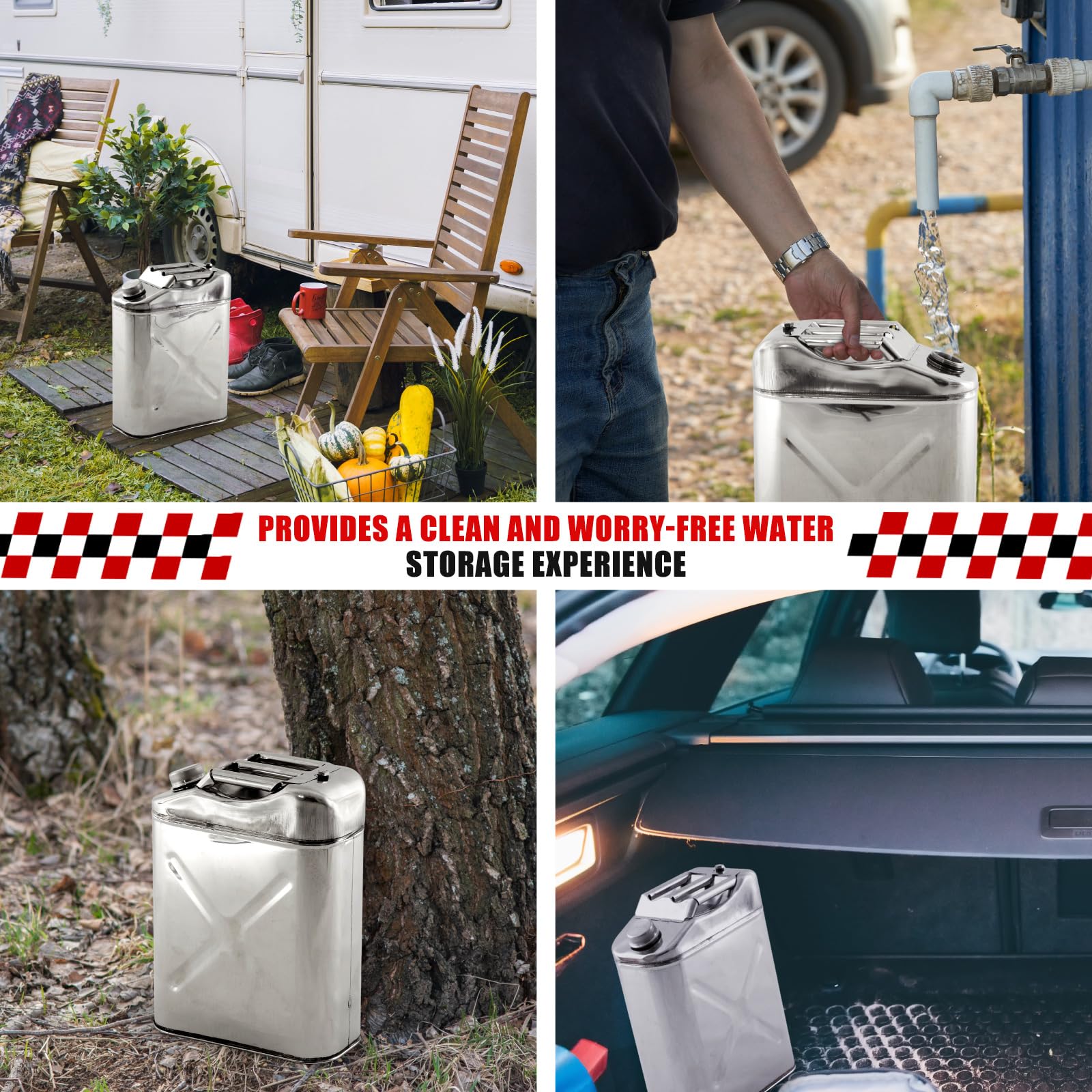 Blulu water container vertical design saves space in trunks and cabinets.