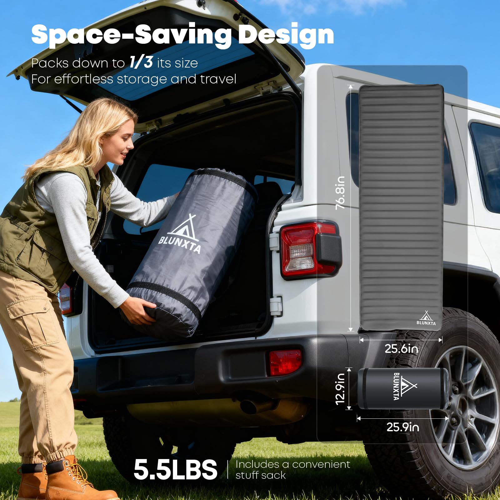 blunxta 4-inch memory foam sleeping pad offers plush comfort with stable support outdoors