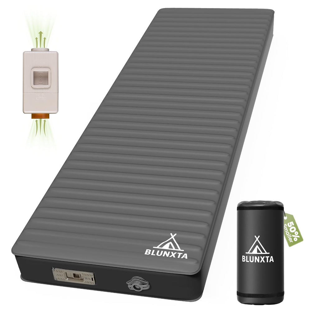 blunxta self-inflating sleeping pad with electric pump inflates quickly for effortless setup