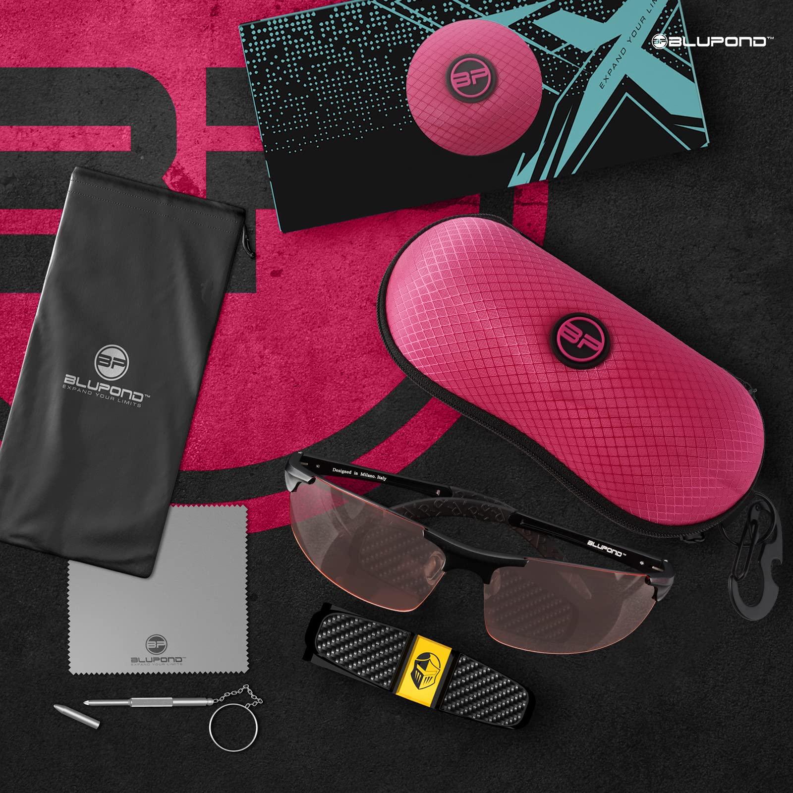 BLUPOND pink-accessory-set keeps glasses safe and organized on the go