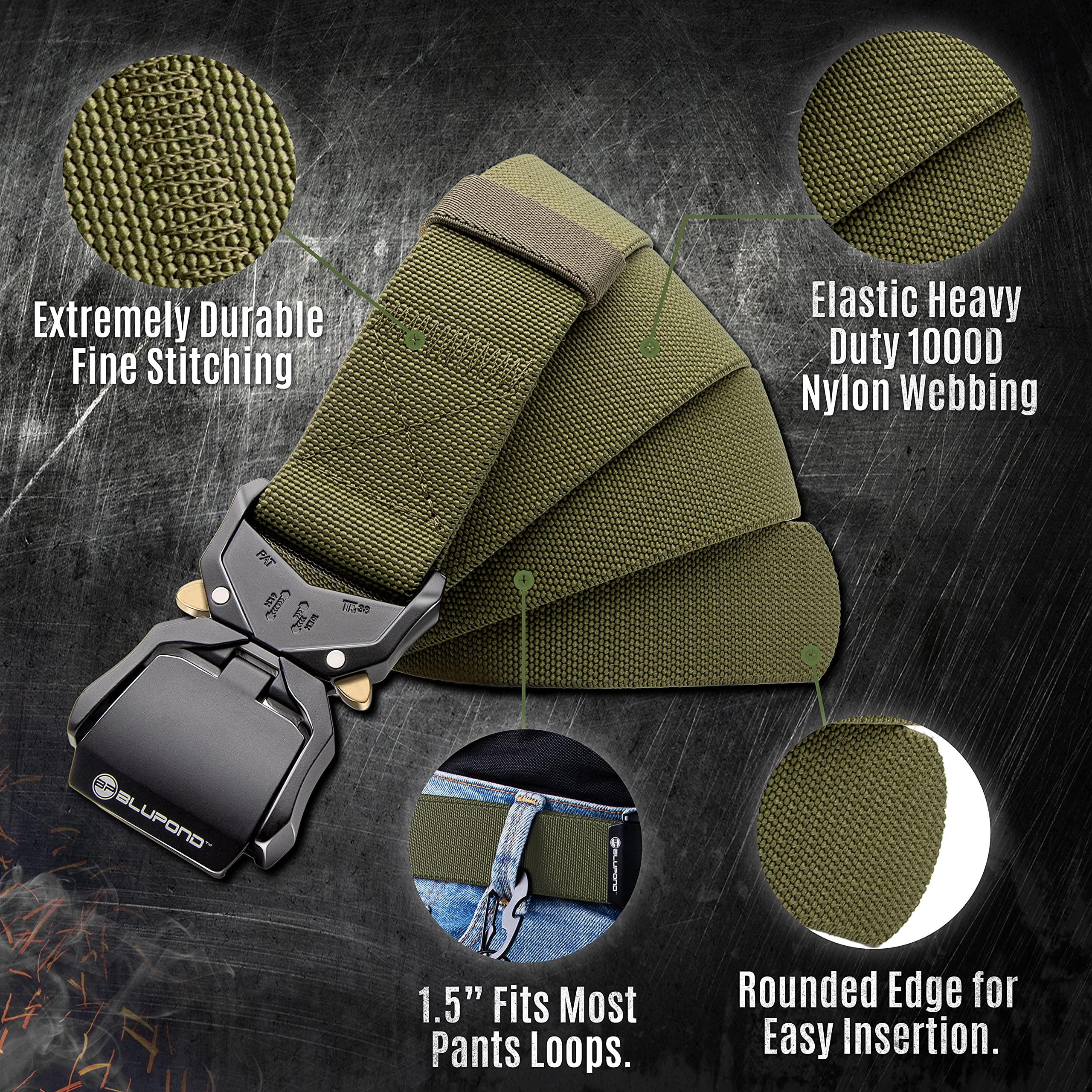 BLUPOND adjustable belt fits waists from 36 to 42 inches.