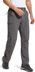 BLWINYUT men's hiking pants elastic waist close-up supports flexible movement.