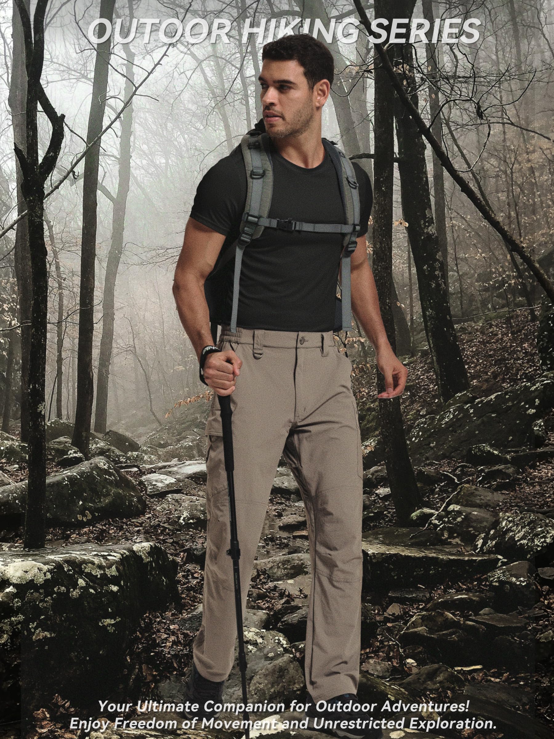 BLWINYUT pants shown on trail with gear and mobility