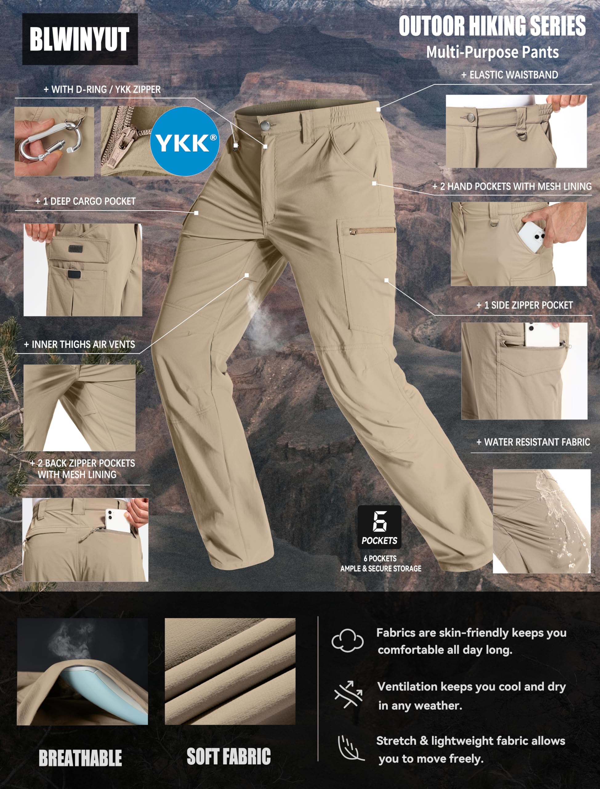 BLWINYUT water-resistant fabric close-up indicating quick-dry capability