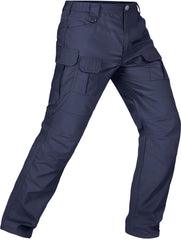 BLWINYUT men's tactical pants in navy show water-resistant stretch ripstop fabric for outdoor durability