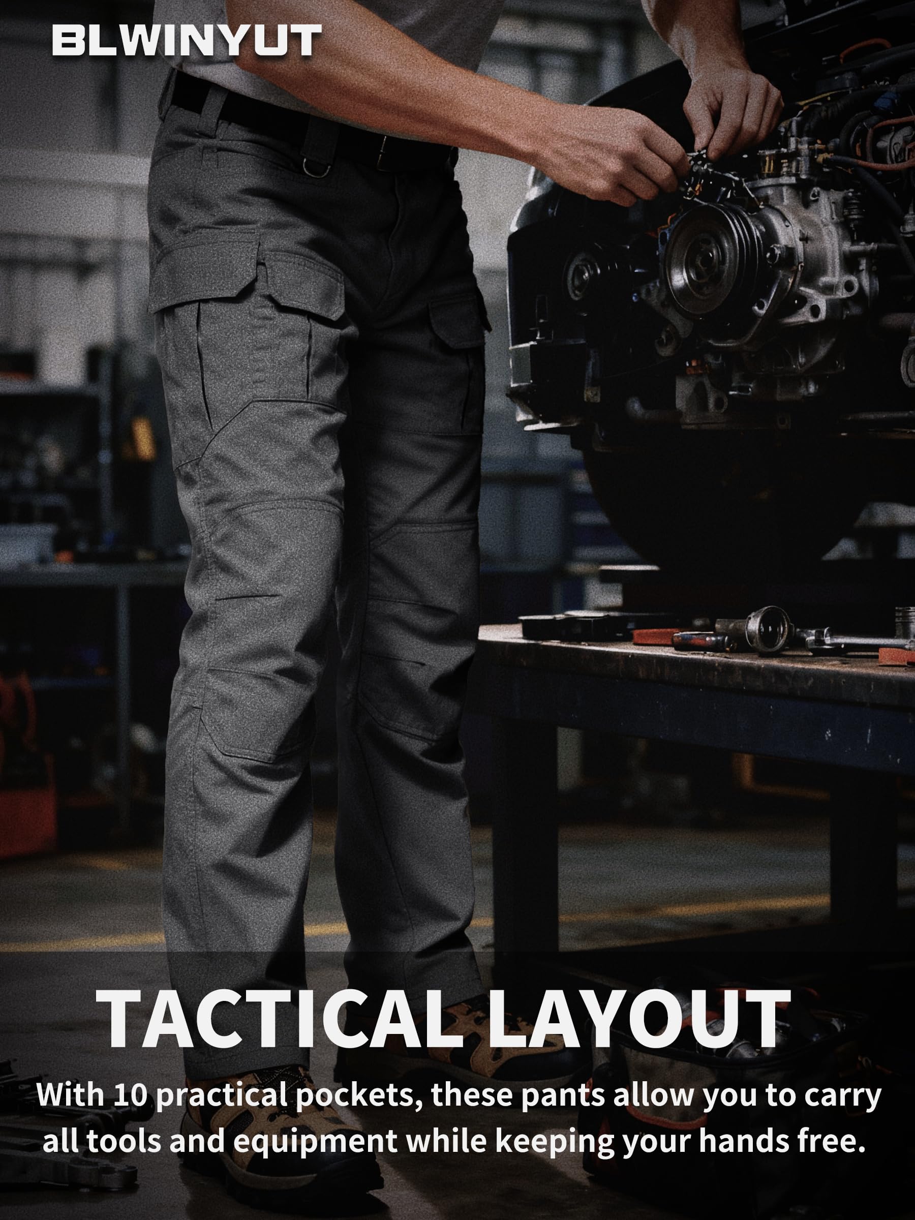 BLWINYUT tactical pants feature 3D tailoring for ergonomic fit and comfort.