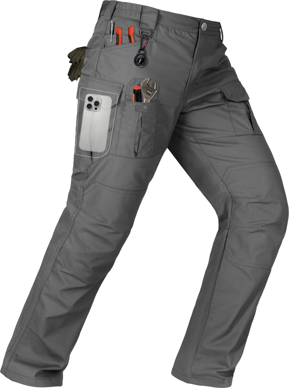 BLWINYUT tactical pants front view in grey for versatile outdoor wear.